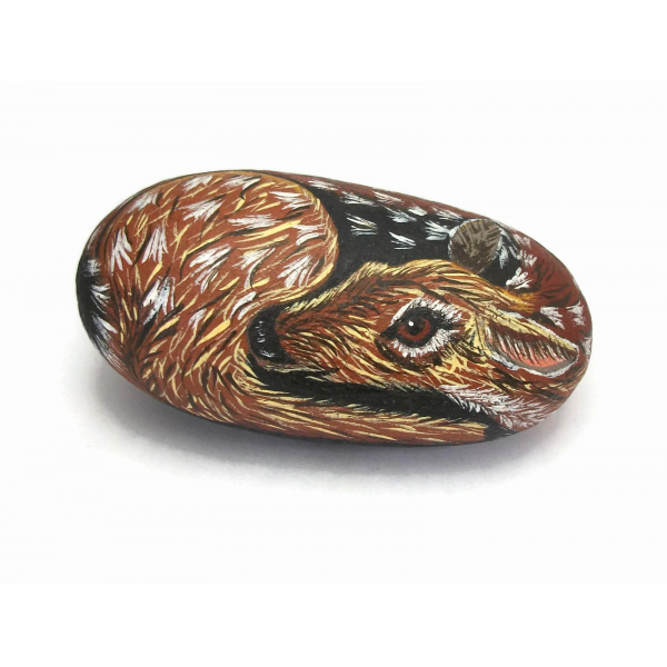 Hand painted deer rock paperweight signed by artist
