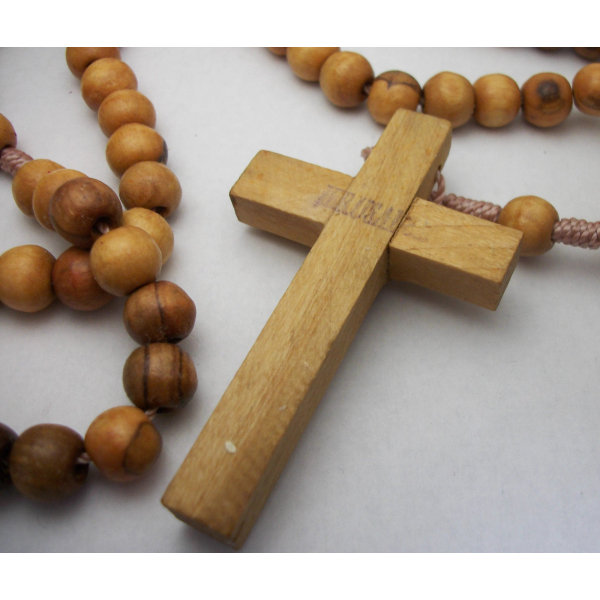 Back of Jerusalem olive wood rosary cross