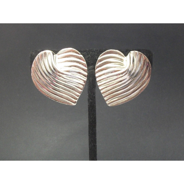 Vintage Big Silver Heart Shaped Clip on Earrings Large Heart Earrings
