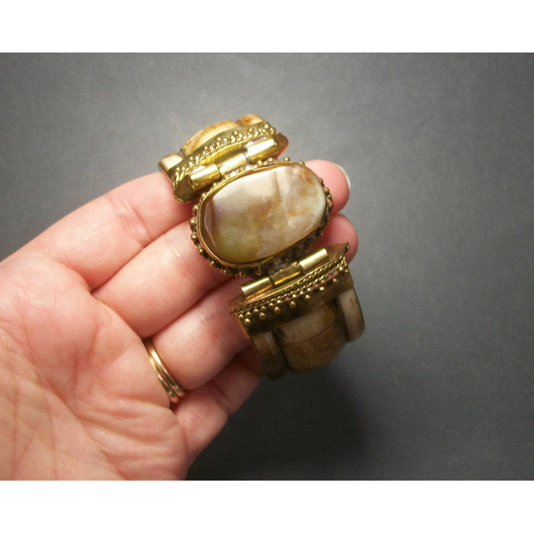 Women's men's unisex brass and bovine bone hinged bracelet