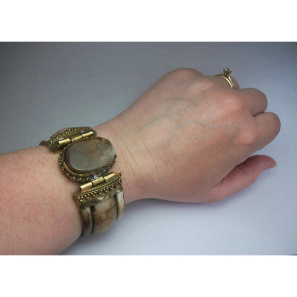 Women's men's unisex brass and bovine bone hinged bracelet