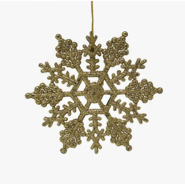 Large gold glitter snowflake Christmas ornaments set