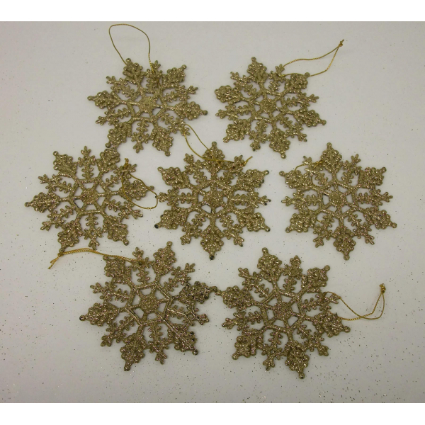 Large gold glitter snowflake Christmas ornaments set