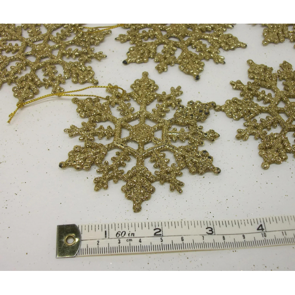 Large gold glitter snowflake Christmas ornaments set