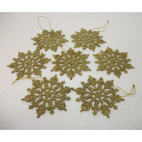 Large gold glitter snowflake Christmas ornaments set