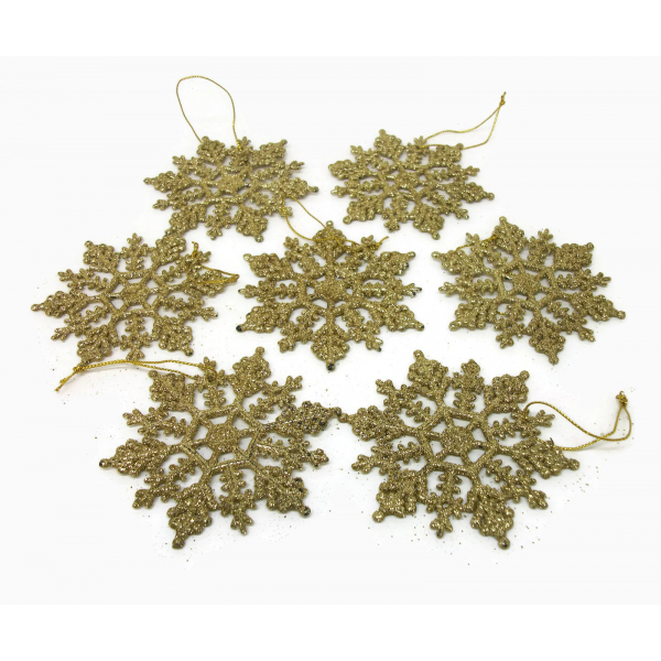 Large gold glitter snowflake Christmas ornaments set