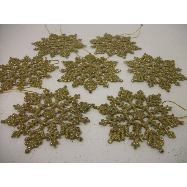 Large gold glitter snowflake Christmas ornaments set