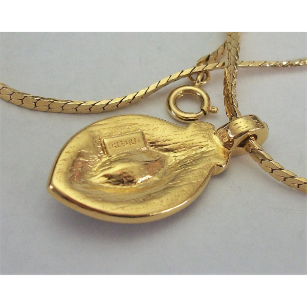 Back of Vintage Trifari Gold and Clear Crystal Rhinestone Pendant