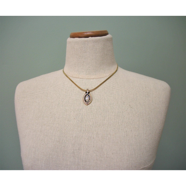 Vintage Trifari Gold and Clear Crystal Rhinestone Pendant with Black Enamel