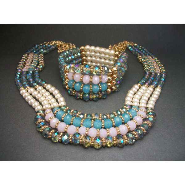 Vintage pearl beaded necklace and bracelet set