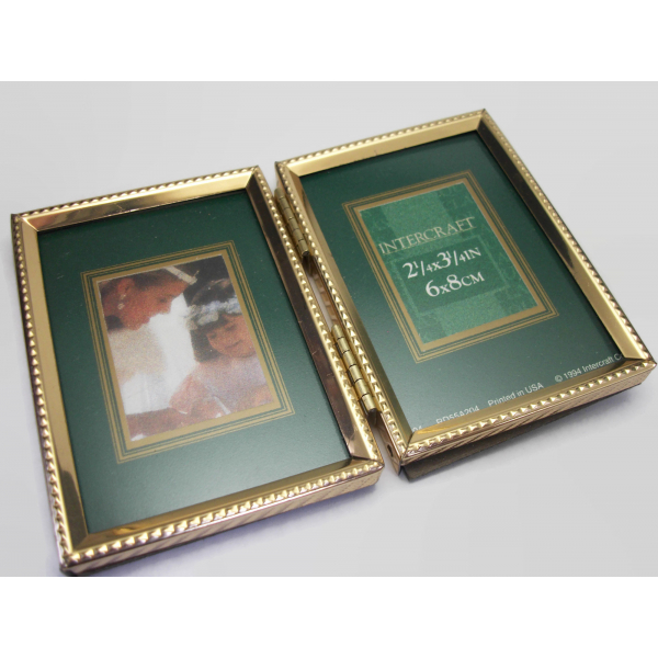Vintage Double Bi-Fold 3x2 Picture Frame Gold Tabletop Frame for wallet 2x3