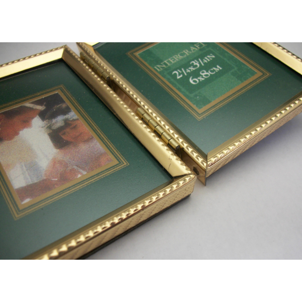 Vintage Double Bi-Fold 3x2 Picture Frame Gold Tabletop Frame for wallet 2x3