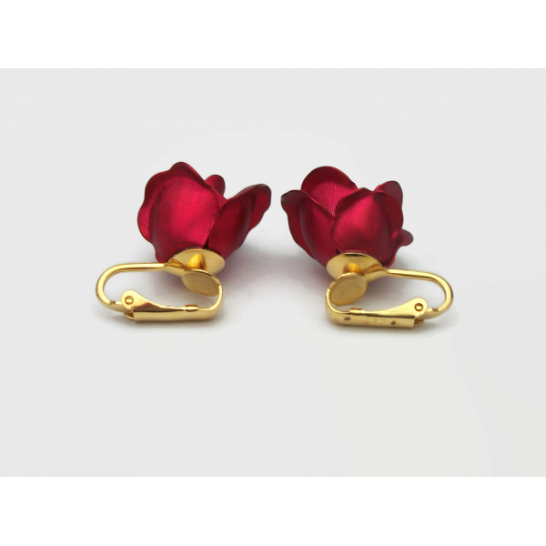 Back of red rose clip on earrings