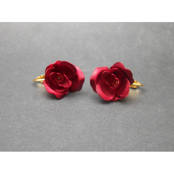Vintage red rose clip on earrings
