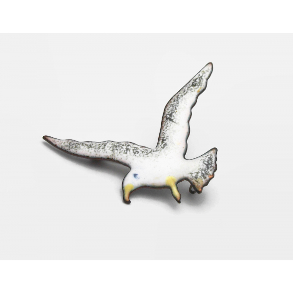 Vintage Enameled Metal Seagull Brooch Lapel Pin