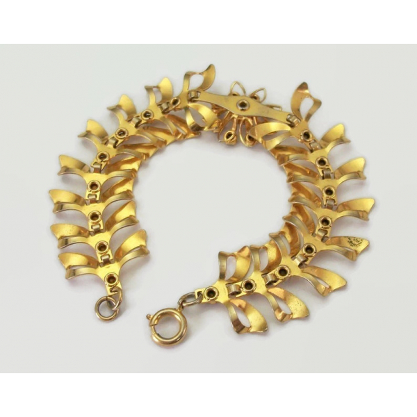 Vintage Ornate Gold Bracelet with Clear Crystals