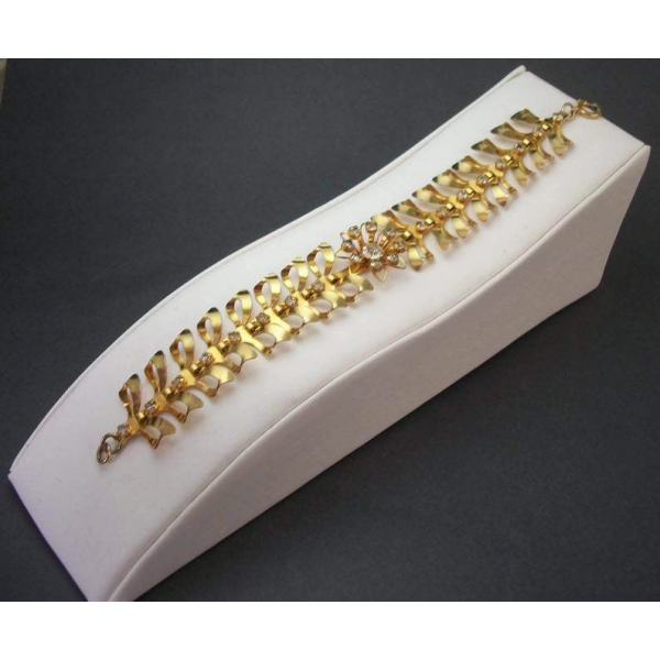 Vintage Ornate Gold Bracelet with Clear Crystals