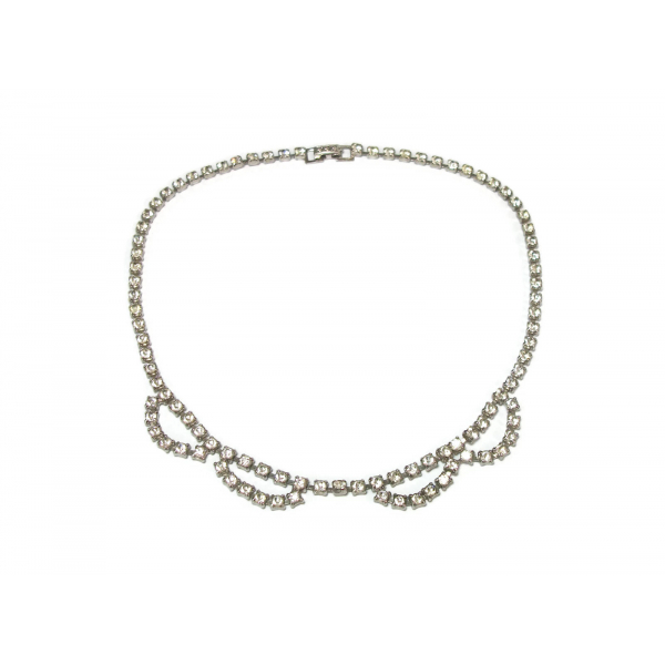 Vintage Rhinestone Scalloped Choker Necklace 14 1/2 inch