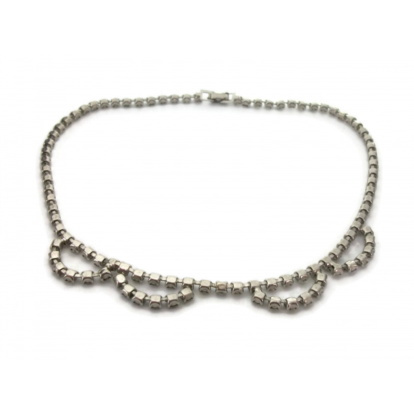 Vintage Rhinestone Scalloped Choker Necklace 14 1/2 inch