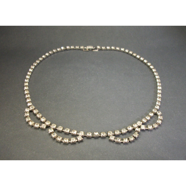 Vintage Rhinestone Scalloped Choker Wedding Necklace 14 1/2 inch