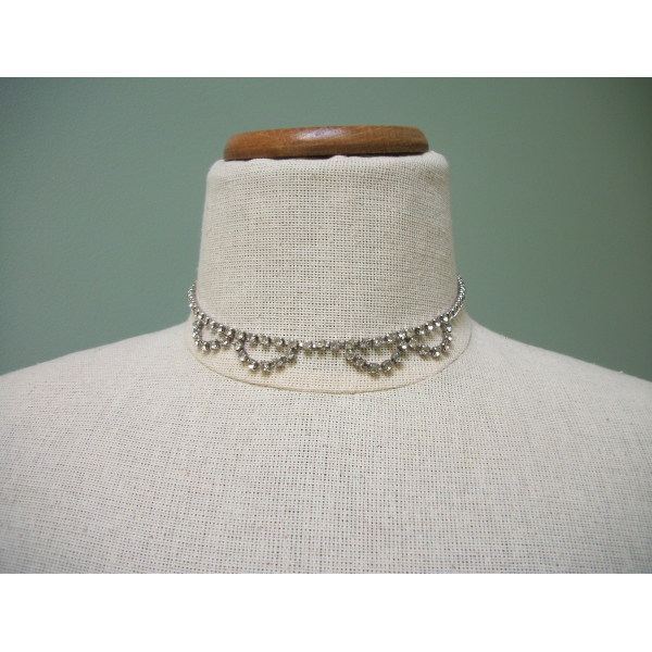 Vintage Rhinestone Scalloped Choker Wedding Necklace 14 1/2 inch