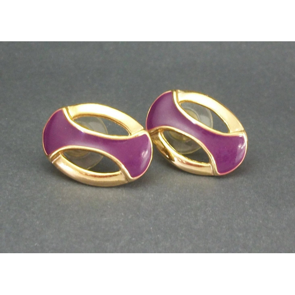 Purple enamel and gold earrings
