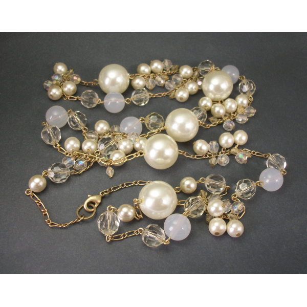 long vintage faux pearl chain necklace