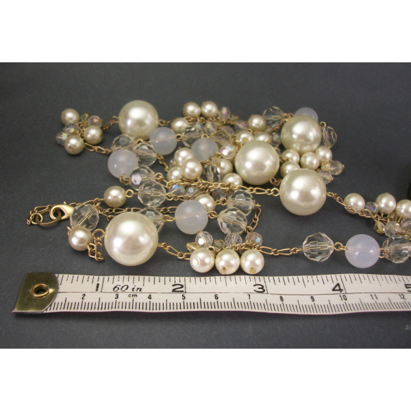 long vintage faux pearl chain necklace