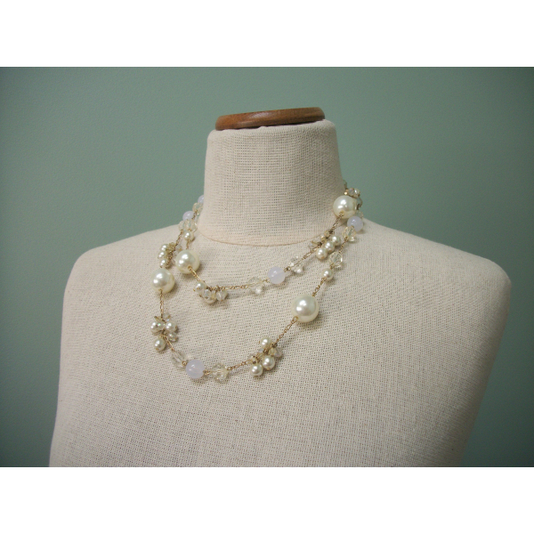long vintage faux pearl chain necklace