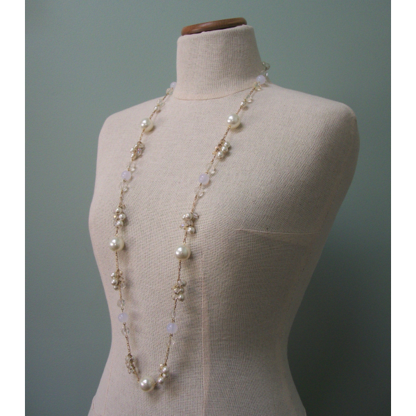long vintage faux pearl chain necklace