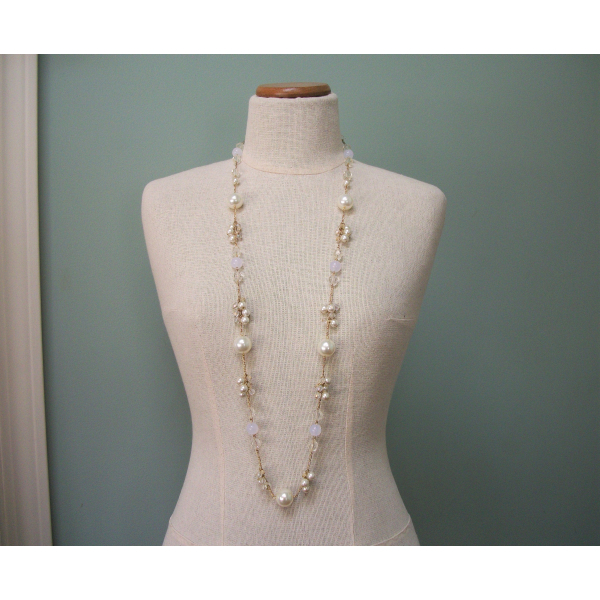 long vintage faux pearl chain necklace