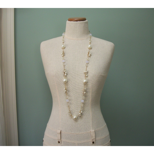 long vintage faux pearl chain necklace