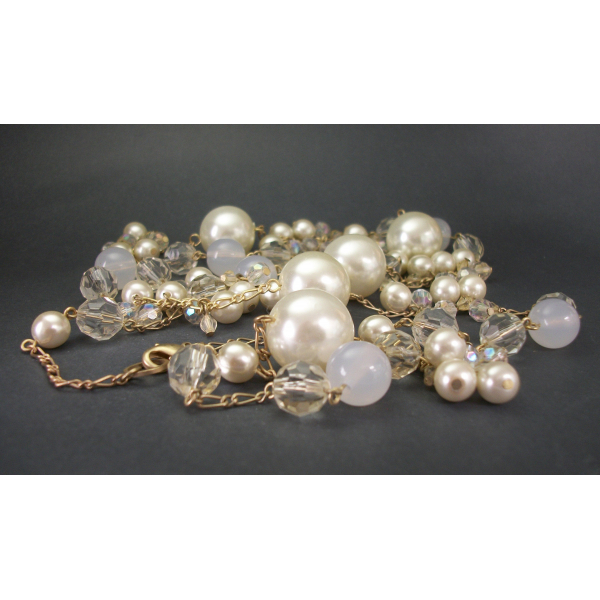 long vintage faux pearl chain necklace