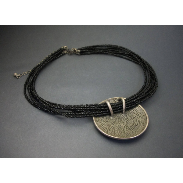 back of brutalist silver and black multistrand necklace