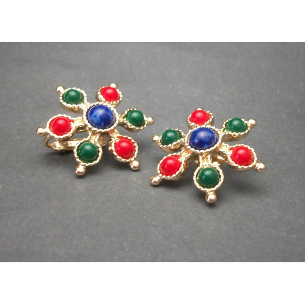 Sarah Coventry clip earrings red blue green