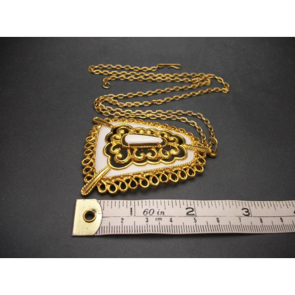 vintage JJ Jonette large white and gold pendant
