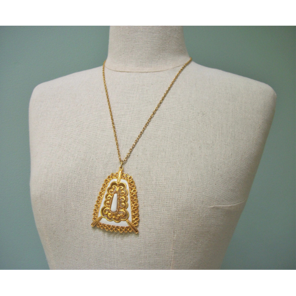 vintage JJ Jonette large white and gold pendant