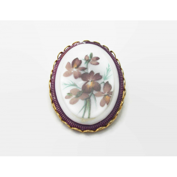 vintage purple and white floral brooch