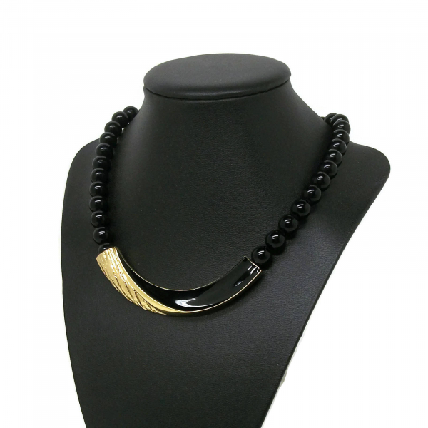 vintage Trifari black enamel and gold bar necklace