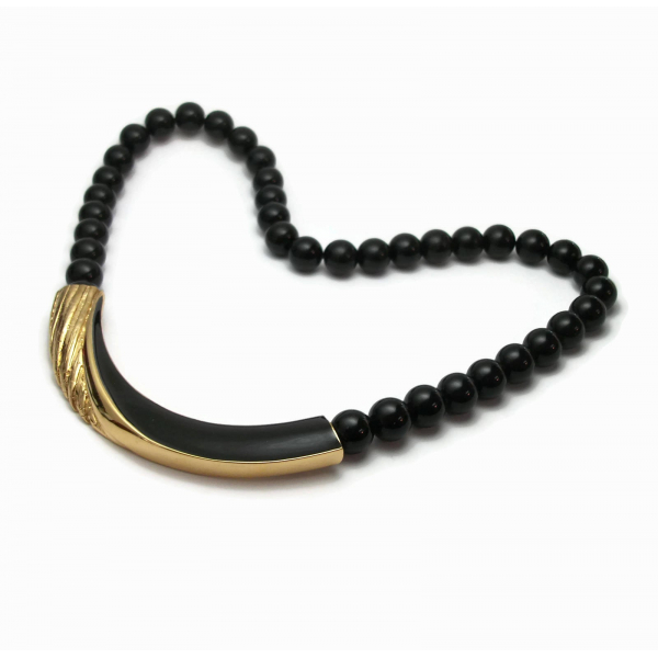 vintage Trifari black enamel and gold bar necklace