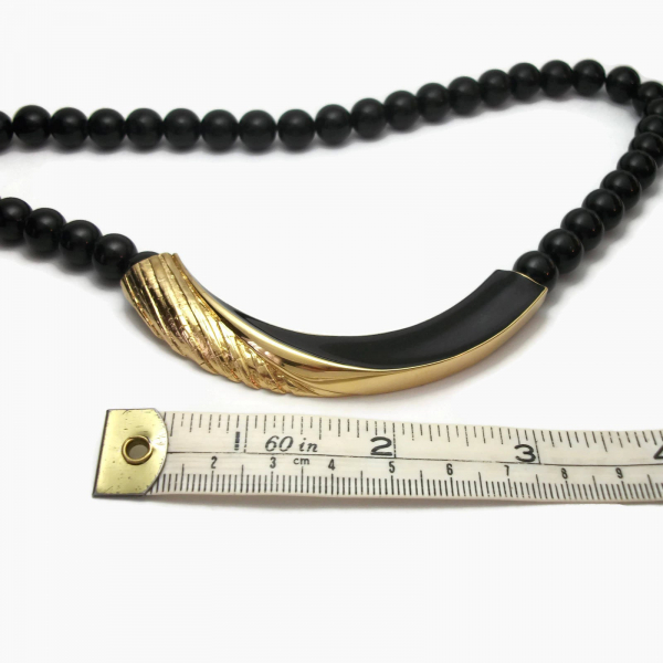 vintage Trifari black enamel and gold bar necklace