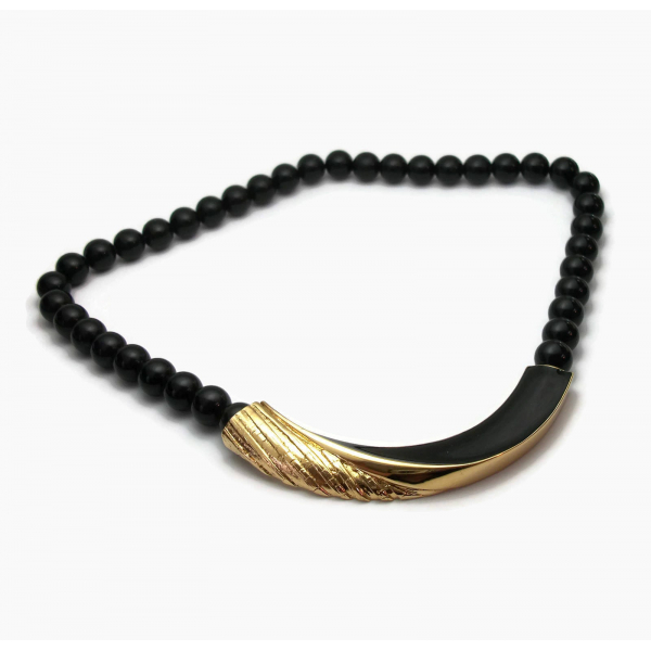 vintage Trifari black enamel and gold bar necklace
