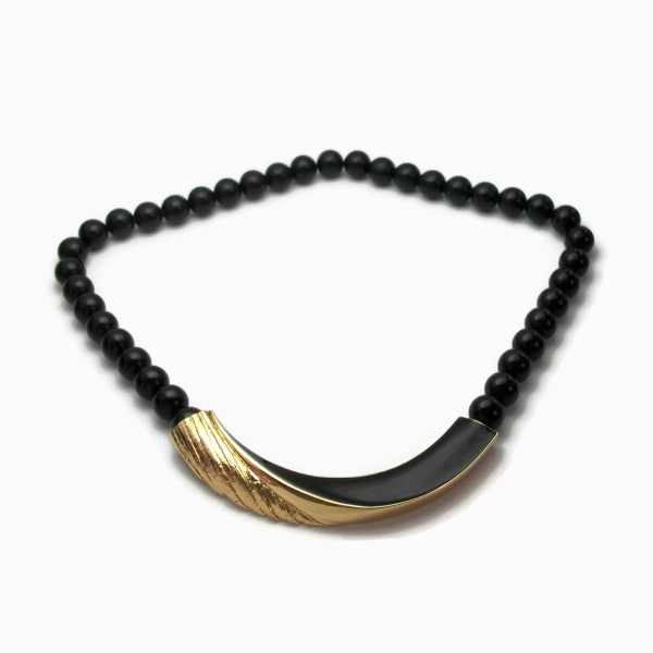vintage Trifari black enamel and gold bar necklace