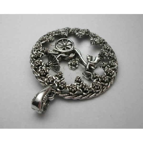 Vintage silver Asian rickshaw pendant