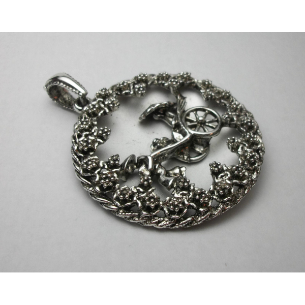 Vintage silver Asian rickshaw pendant