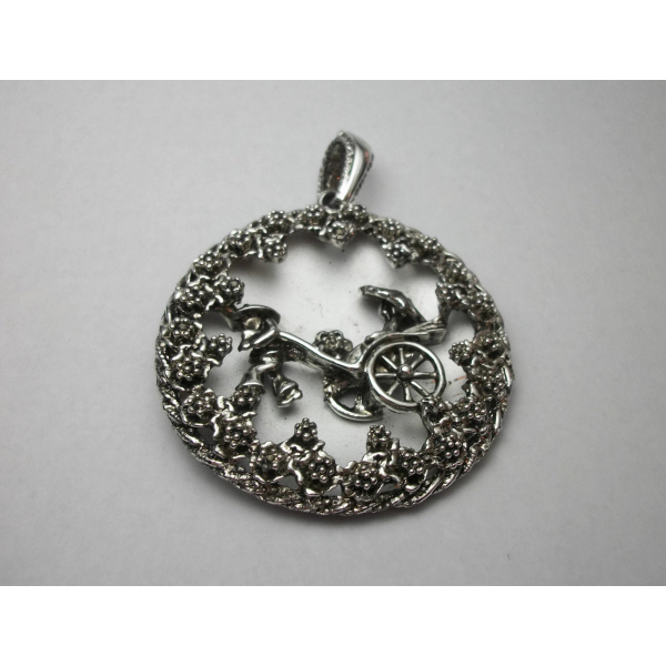Vintage silver Asian rickshaw pendant