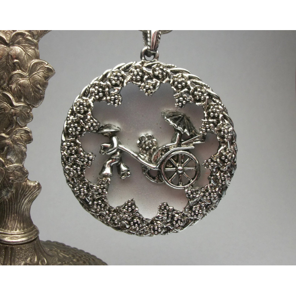 Vintage silver Asian rickshaw pendant