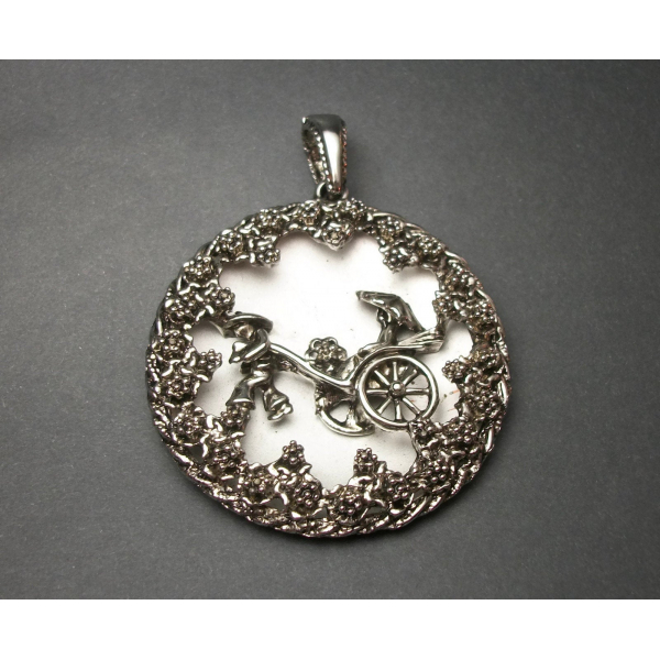 Vintage silver Asian rickshaw pendant