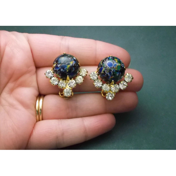 Vintage Juliana Delizza & Elster Clip on Earrings Colorful Blue Green ...