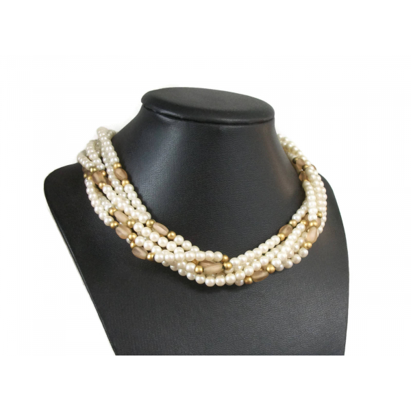 Vintage Multi-Strand 5mm Faux Pearl Choker Collarbone Necklace